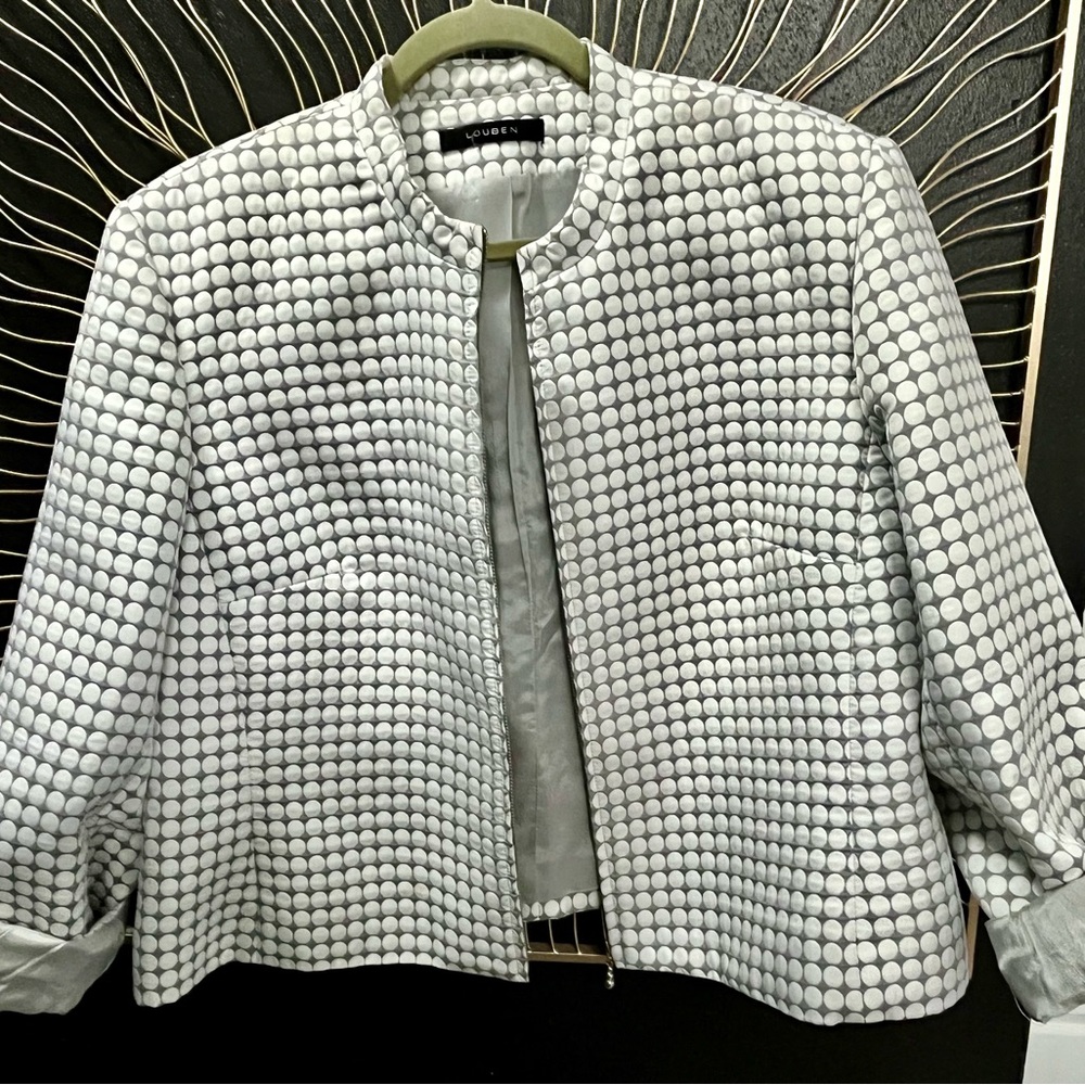 Well made Gray and White Women's Blazer/Jacket